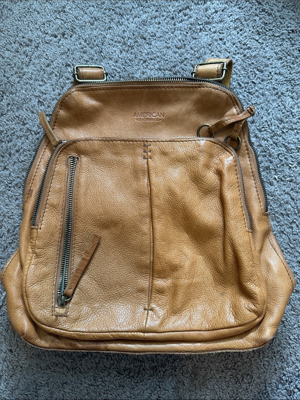 American Leather Co. Tan Leather Backpack please see photos for any imperfection